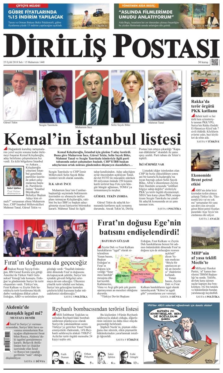 Günün gazete manşetleri ( 25 Eylül 2018) 6