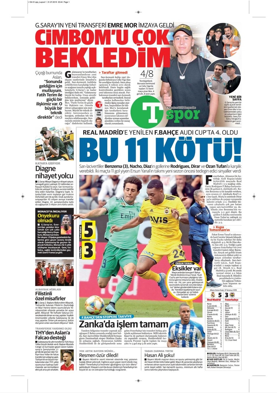 Günün spor manşetleri (1 Ağustos 2019) 1