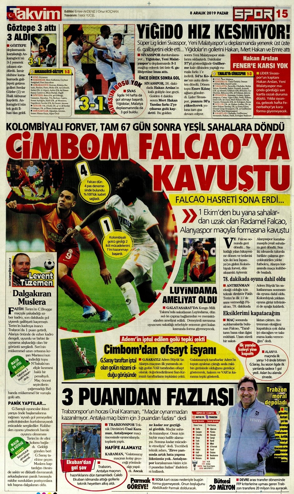 Günün spor manşetleri (8 Aralık 2019) 'Ahtapot Muslera' 16