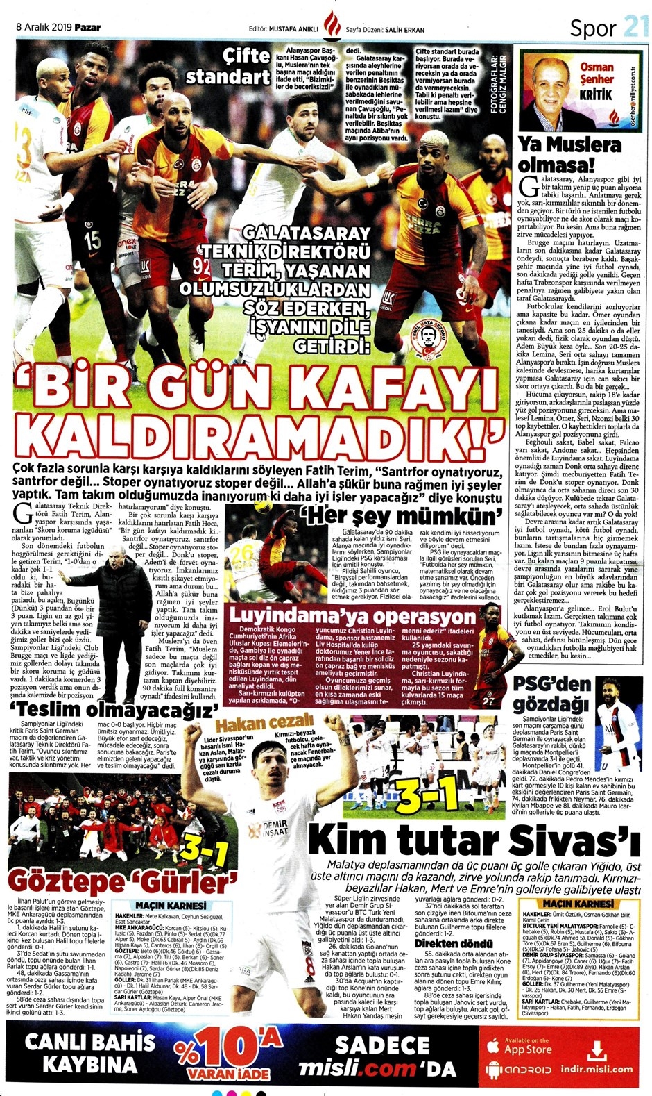 Günün spor manşetleri (8 Aralık 2019) 'Ahtapot Muslera' 18