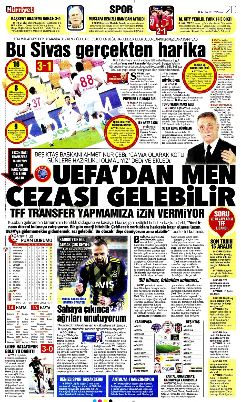 Günün spor manşetleri (8 Aralık 2019) 'Ahtapot Muslera' 19