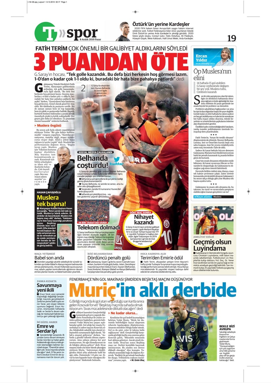 Günün spor manşetleri (8 Aralık 2019) 'Ahtapot Muslera' 29