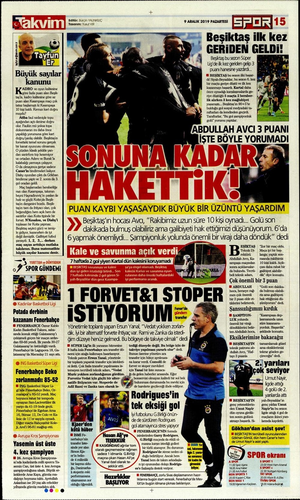 Günün spor manşetleri (9 Aralık 2019) "Kötü hakem, vasat oyun, iyi  5
