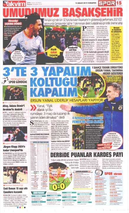 Günün spor manşetleri (12 Aralık 2019)  "Milli maç gibiydi" 32
