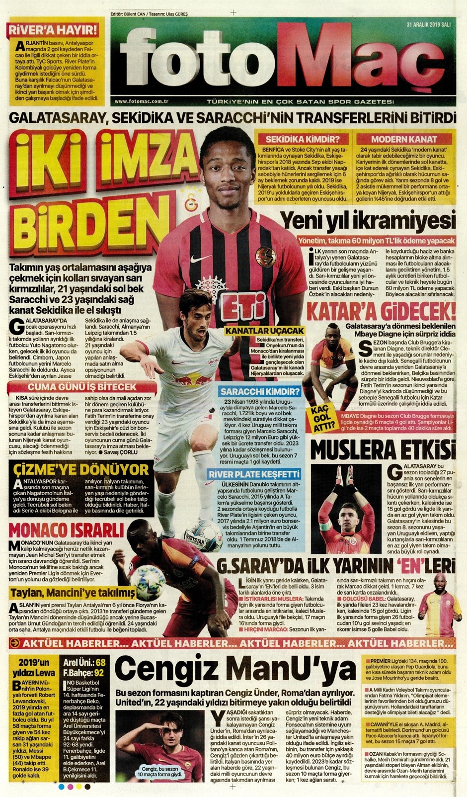 Günün spor manşetleri (29 Aralık 2019) "Karaman gönderildi Çimşir&# 2