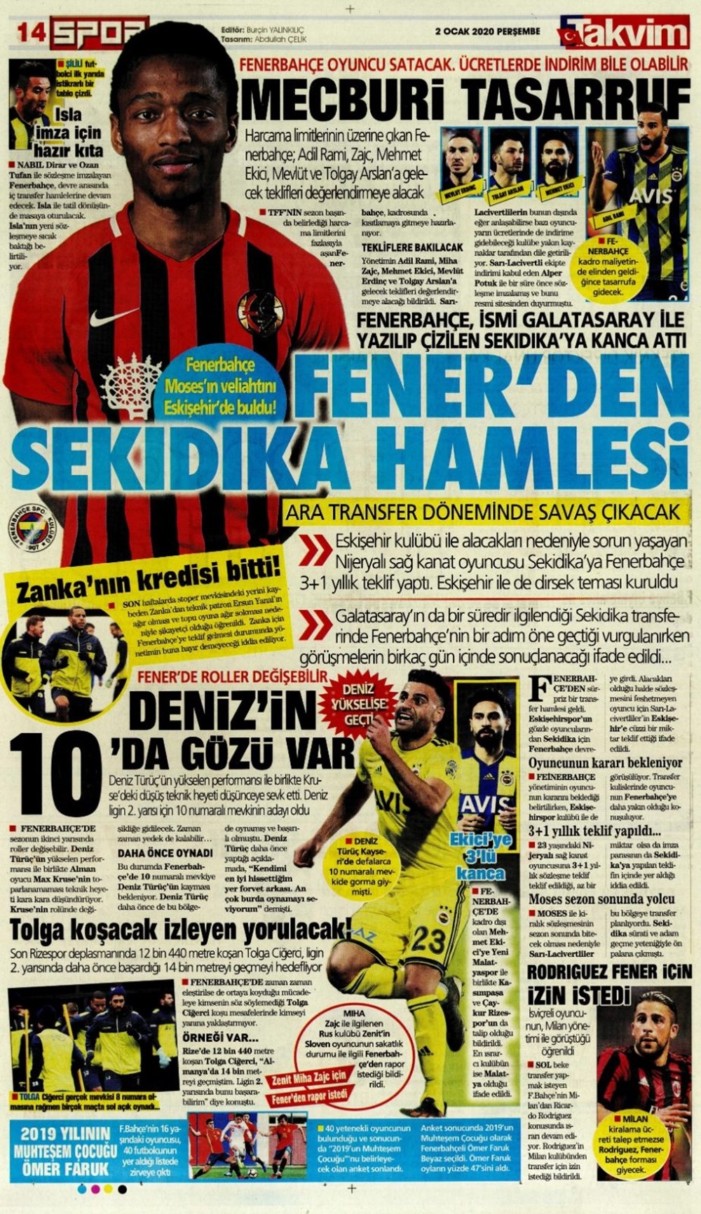 Günün spor manşetleri (2 Ocak 2020) 'Fenerbahçe'den Ben Arfa.. 19