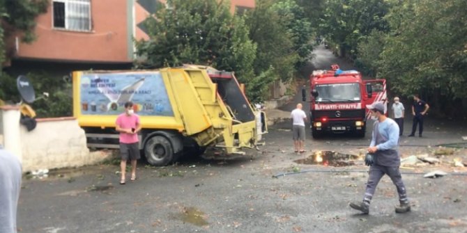 Sarıyer'de freni boşalan çöp kamyonu evin bahçesine girdi
