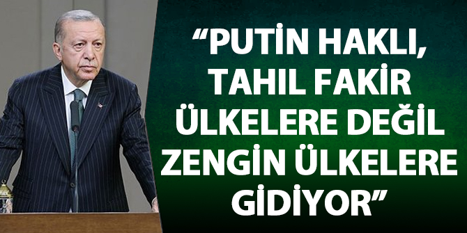 Erdoğan: "Putin haklı, tahıl zengin ülkelere değil fakir ülkelere gidiyor"
