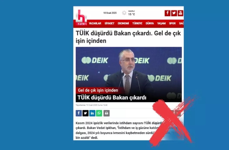 DMM: 'Kasım 2024 işsizlik verilerinde istihdam sayısını TÜİK düşürdü Bakan çıkardı' iddiası doğru değil