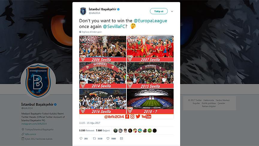 Başakşehir'den Sevilla'ya güldüren tweet