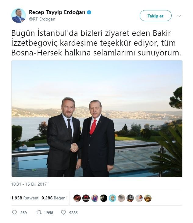 İzzetbegoviç Cumhurbaşkanı Erdoğan'ı ziyaret etti!