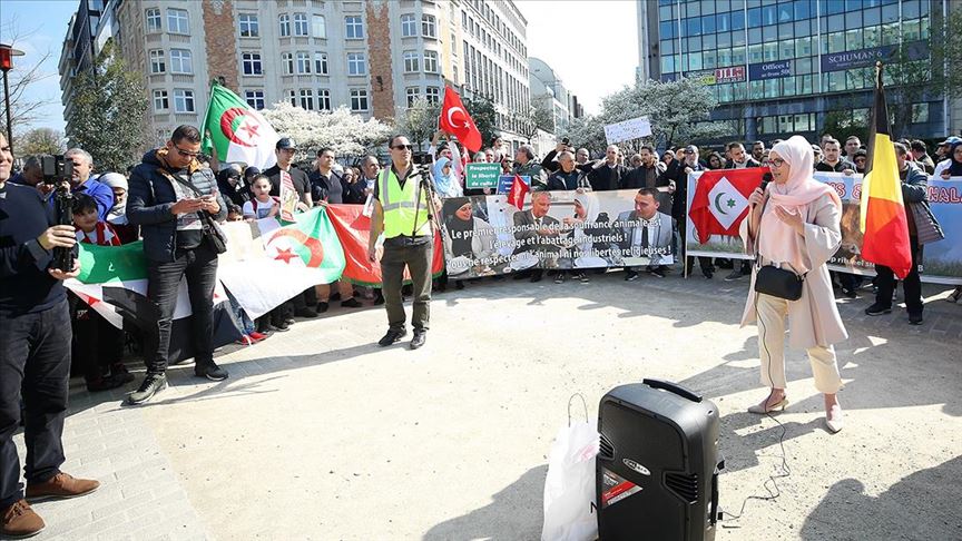 Brüksel'de 'helal kesim yasağı' protestosu