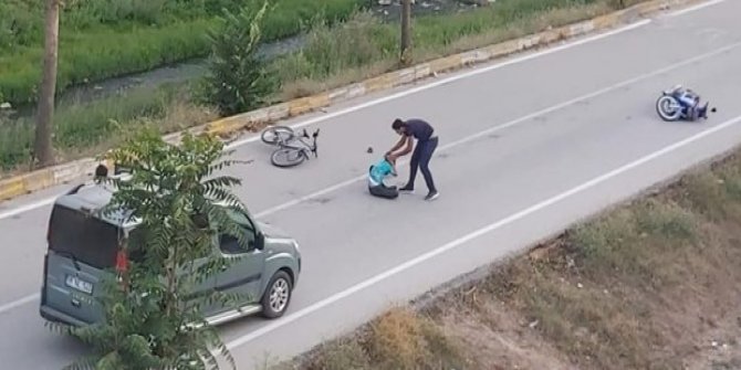 Motosiklet sürücüsü çarptığı çocuğu bırakıp kaçtı