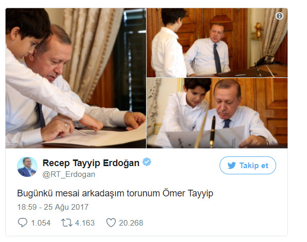 Cumhurbaşkanı Erdoğan, torunuyla fotoğraflarını paylaştı