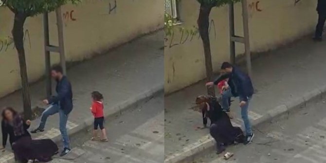 Gaziantep'te çocuğunun önünde sokak ortasında kadına şiddet